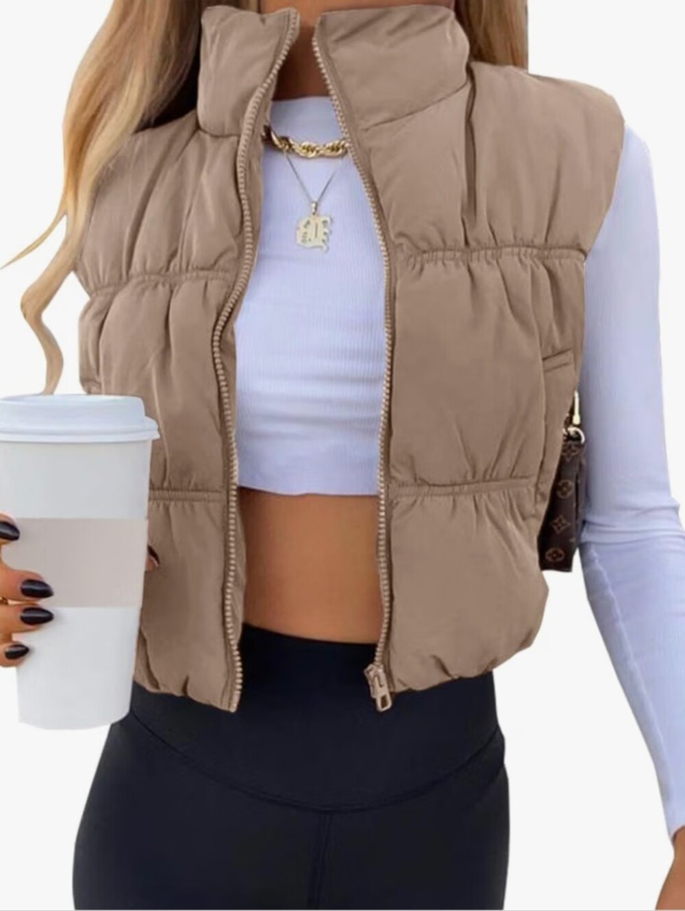 Women's Crop Puffer Vest Zip Up Sleeveless Outerwear Padded Coat